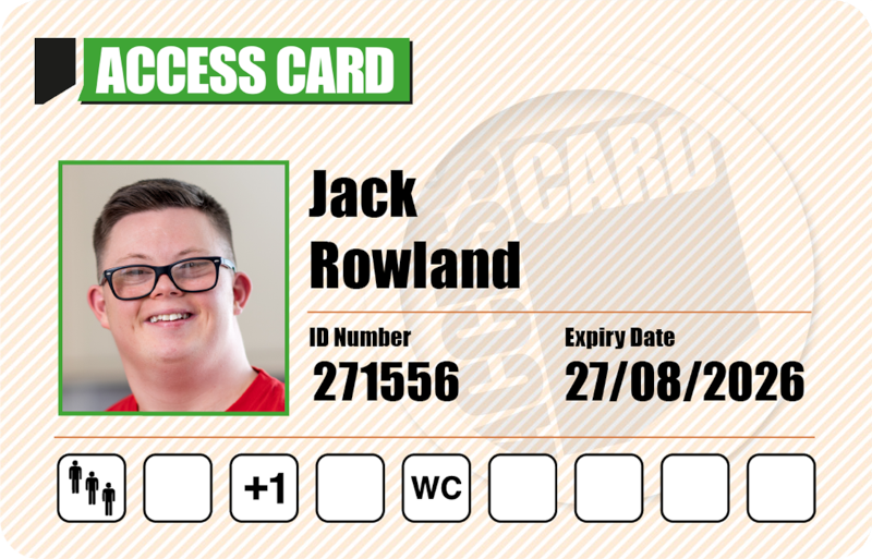 An Access Card depicting a man's photo ID with access icons indicating his access requirements