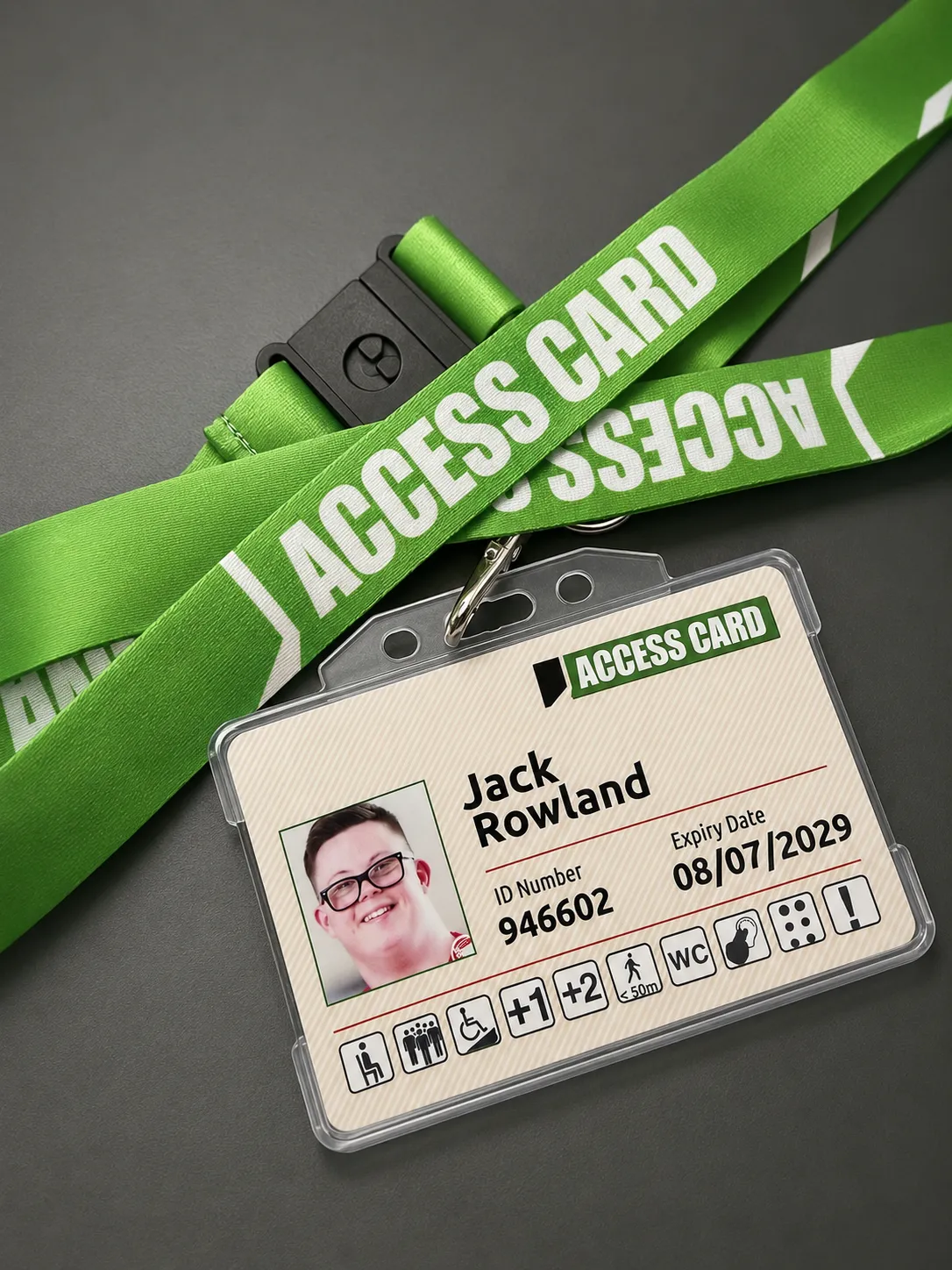 An Access Card attached to a branded lanyard