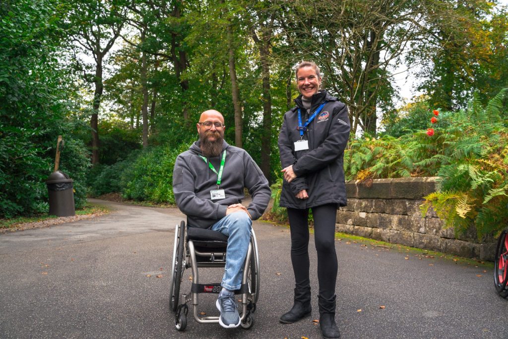 Martin and Kate standing in the alton towers park grounds